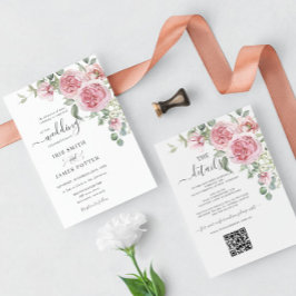 Invitación Elegante Moda Rubor Detalles del Boda Floral Rosa 