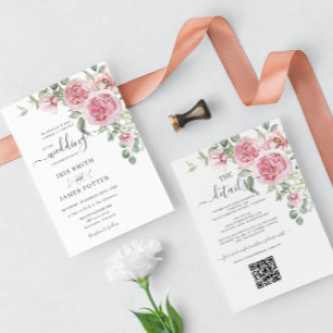 Invitación Elegante Moda Rubor Detalles del Boda Floral Rosa