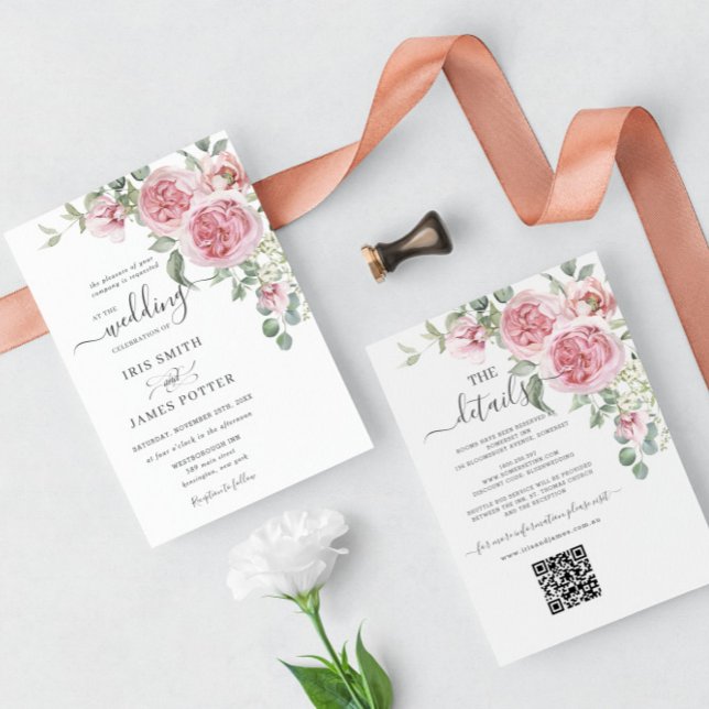 Invitación Elegante Moda Rubor Detalles del Boda Floral Rosa  (Subido por el creador)