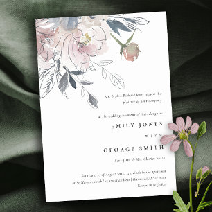 Invitación Elegante Moda Rubor Watercolor Floral Boda
