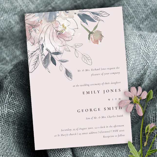 Invitación Elegante Moda Rubor Watercolor Floral Boda (Subido por el creador)