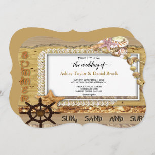 Invitación Elegante Moda Script Navy Boda de verano costero