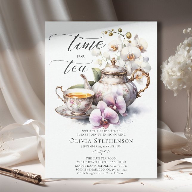Invitación Elegante Moda Set de Orquídea Blanca Ducha de Té B (bridal tea party white pink orchid elegant modern classic watercolor romantic sophisticated classy)