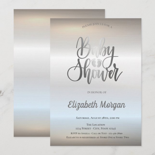 Invitación Elegante Moda Silver Baby Shower (Anverso / Reverso)