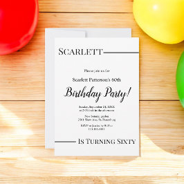 Invitación Elegante Moda simple negra y blanca 60 cumpleaños