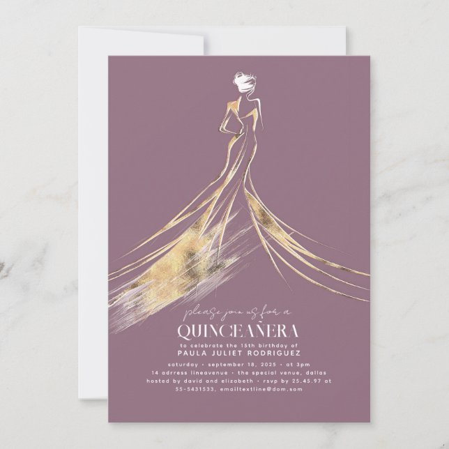 Invitación Elegante Moda sofisticada Mauve QUINCEAÑERA (Anverso)