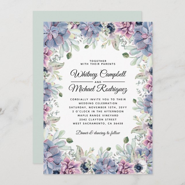 Invitación Elegante Moda Suculento Boda Florals (Anverso / Reverso)