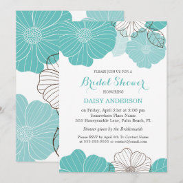 Invitación Elegante Moda Turquesa Verde Floral Bridal Ducha