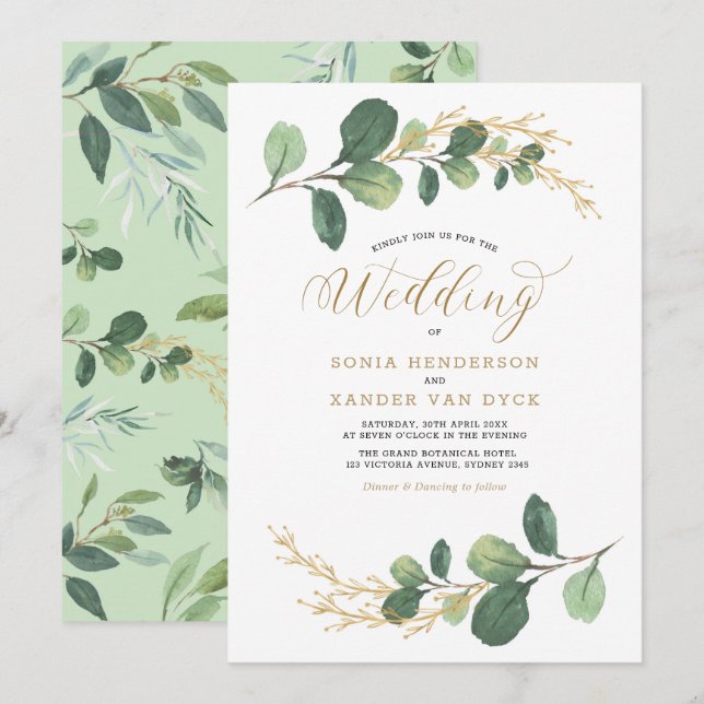 Invitación Elegante + Moda Verde Boda Jardín Botánico (Anverso / Reverso)