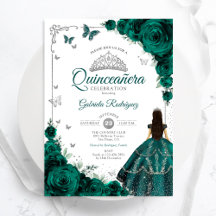 Elegante Moda Verde Esmeralda Floral Quinceanera