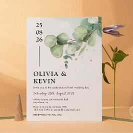 Invitación Elegante Moda Verde Eucalipto Boda Oro acentos