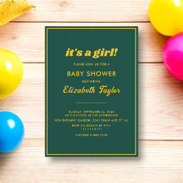 Invitación Elegante Moda Verde Y Dorado Baby Shower De Lujo