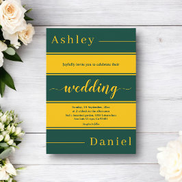 Invitación Elegante Moda Verde Y Dorado Stripes Boda De Lujo