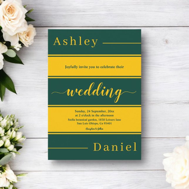 Invitación Elegante Moda Verde Y Dorado Stripes Boda De Lujo (Subido por el creador)