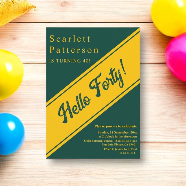 Invitación Elegante Moda Verde Y Oro Lujo 40 cumpleaños (Subido por el creador)