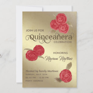 Invitación Elegante moda vintage color agua rosas rojas Quinc