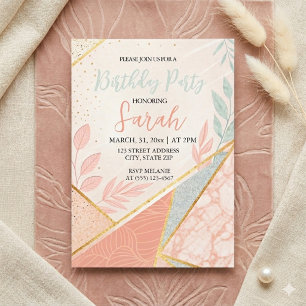 Invitación elegante moder floral dorado salvia cumpleaños