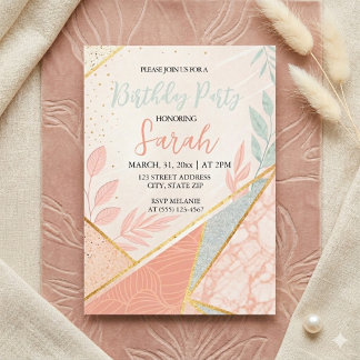 Invitación elegante moder floral dorado salvia cumpleaños