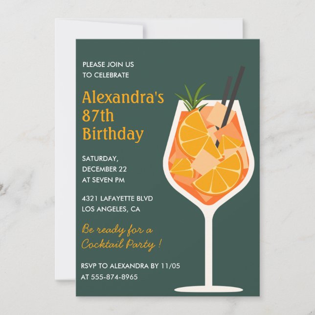 Invitación elegante moderna de cóctel para 87 cump (Anverso)
