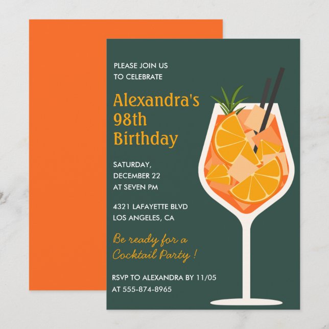 Invitación elegante moderna de cóctel para cumplea (Anverso / Reverso)