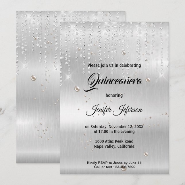 Invitación elegante moderna de Quinceanera (Anverso / Reverso)