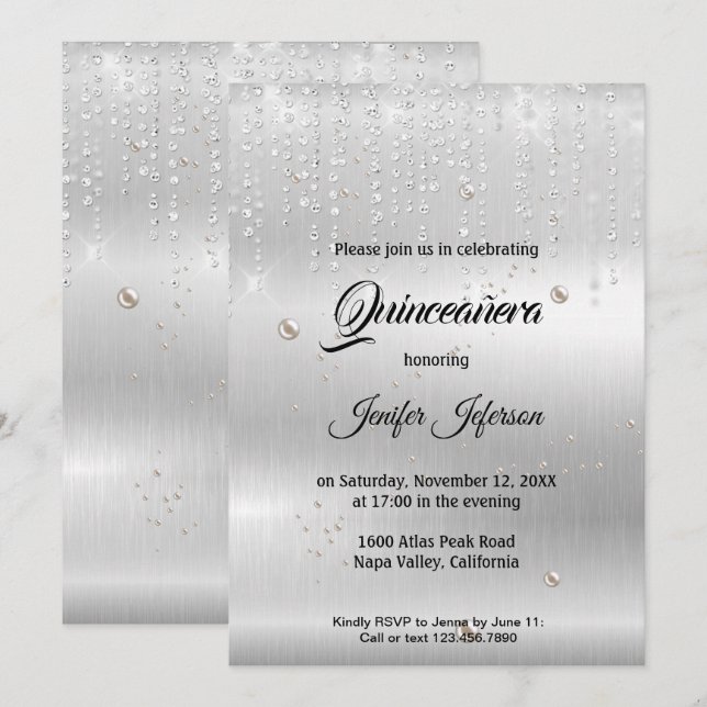 Invitación elegante moderna de Quinceañera (Anverso / Reverso)