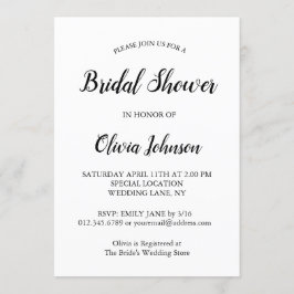 Invitación Elegante, moderna ducha de novia blanca con escrit