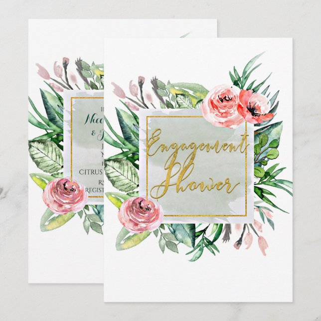 Invitación elegante moderna floral para ducha de c (Anverso / Reverso)