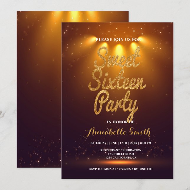 Invitación elegante moderna para sweet 16 (Anverso / Reverso)
