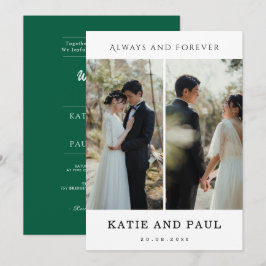 Invitación Elegante Moderno 2 Fotos Boda Boho Verde Moderna