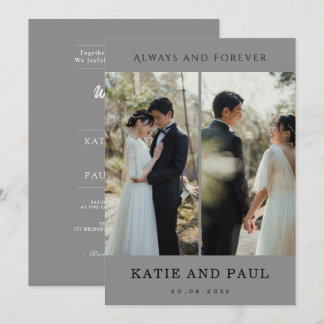 Invitación Elegante Moderno 2 Fotos Boda Gris Chic Moderno