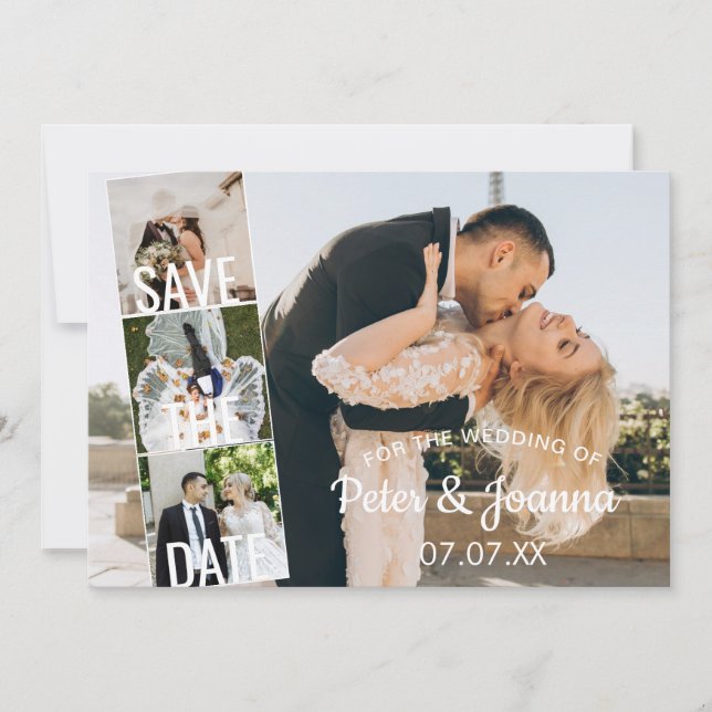 Invitación Elegante Moderno 5 Foto Guardar El Boda De Fecha (Anverso)