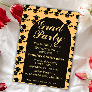 Invitación Elegante moderno amarillo y negro Arco de Graduaci