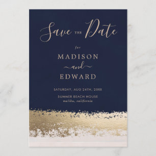 Invitación Elegante Moderno, Azul Marino, Hoja de Oro