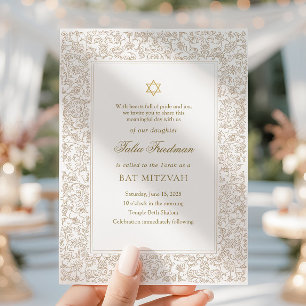 Invitación Elegante Moderno Benei Mitzvah Floral Dorado