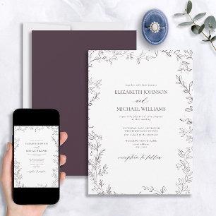 Invitación Elegante Moderno Boda de ciruela minimalista con c