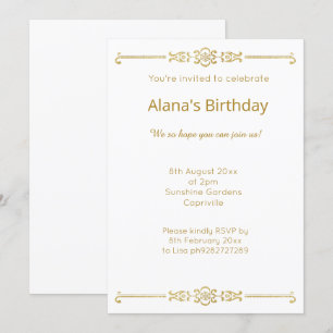INVITACIÓN ELEGANTE MODERNO BORDE DE ORO BLANCO