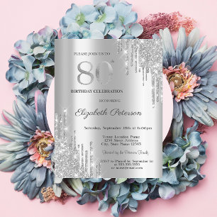 Invitación Elegante Moderno Brillo Plateado con Goteo Cumplea