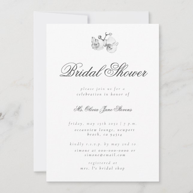 Invitación Elegante Moderno BW Art Floral Bridal Ducha (Anverso)