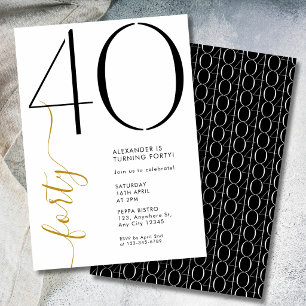 Invitación Elegante Moderno Cuarenta Cumpleaños 40 Negro Blan
