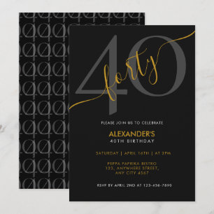 Invitación Elegante Moderno Cuarenta Cumpleaños 40 Negro Blan