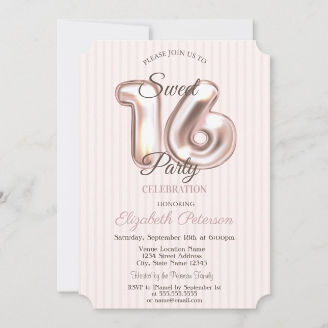 Invitación Elegante Moderno de Rayas Dulces 16 (Anverso)