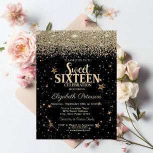 Invitación Elegante Moderno Diamantes de Oro Estrellas Negras