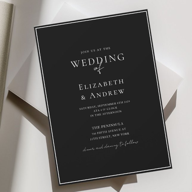 Invitación Elegante, moderno, escritura a mano, Boda negro (Elegant, Modern, Handwriting, Black Wedding Invitation)