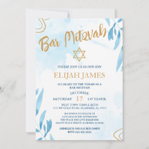 Invitación Elegante Moderno Estrella de David Azul Dorado Bar