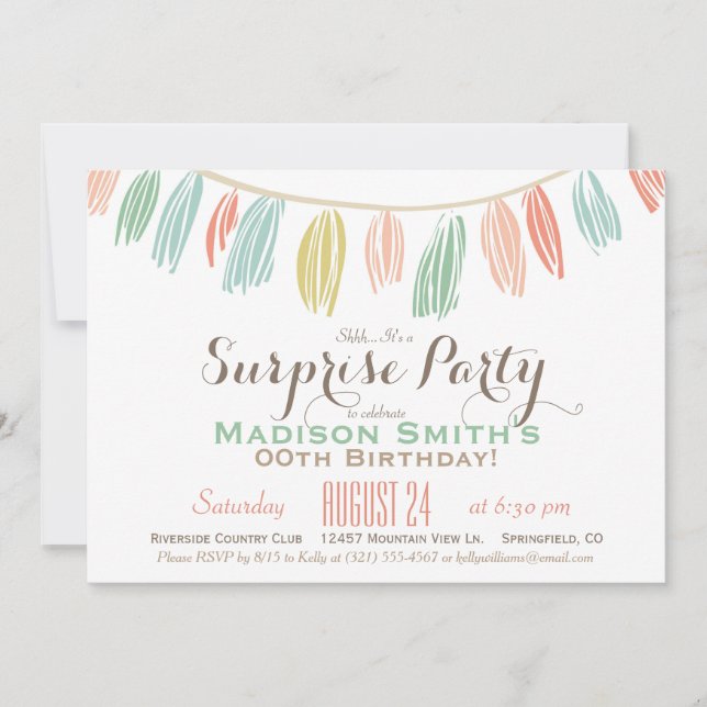 Invitación Elegante, moderno Fiesta sorpresa de cumpleaños (Anverso)