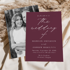 Invitación Elegante Moderno Foto Bodas Ciruela Púrpura