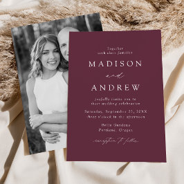 Invitación Elegante Moderno Foto de Boda Ciruela Púrpura