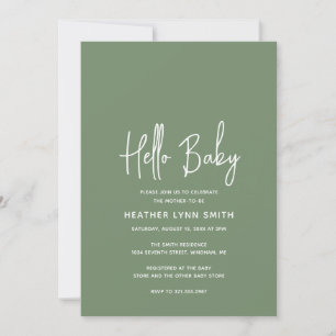 Invitación Elegante Moderno Hola Bebé Sage Green Baby Shower