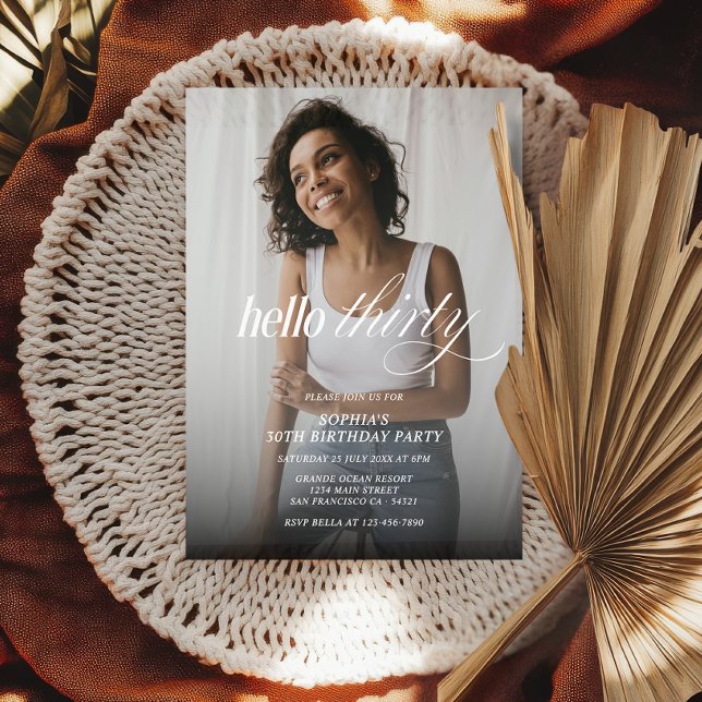 Invitación Elegante moderno Hola Treinta Años Foto Script (Subido por el creador)